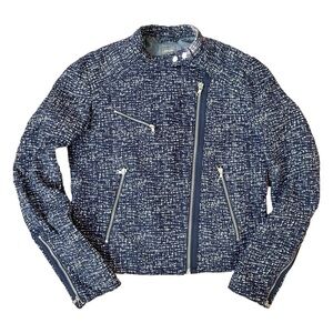Gap Cotton Moto Style Jacket, Blue Print, Silver Hardware, Size Small